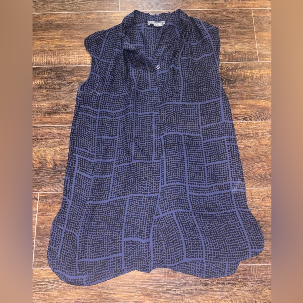 Vince Navy and Black Dot-Print Sleeveless blouse